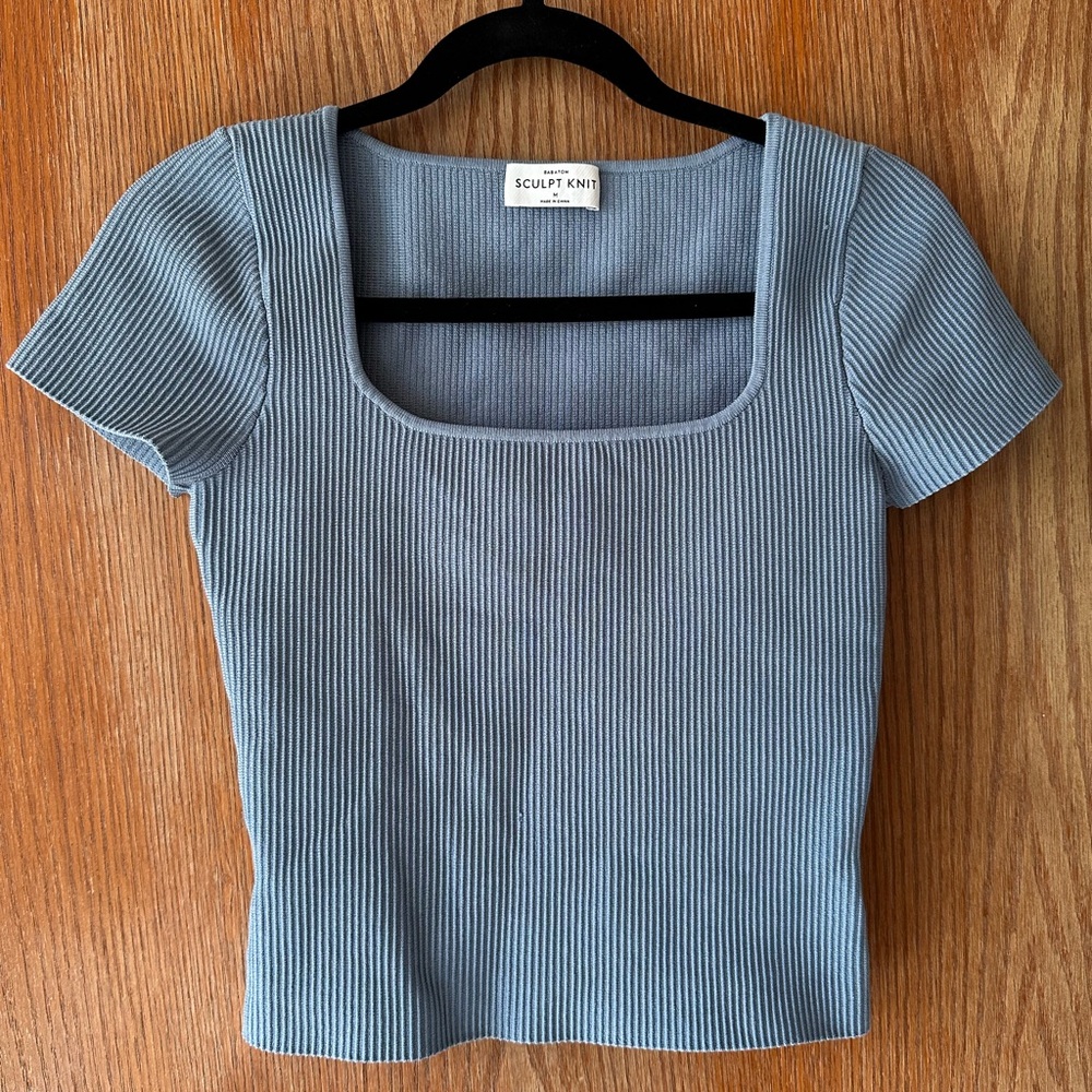 Babaton Sculpt Knit Squareneck Top in blue